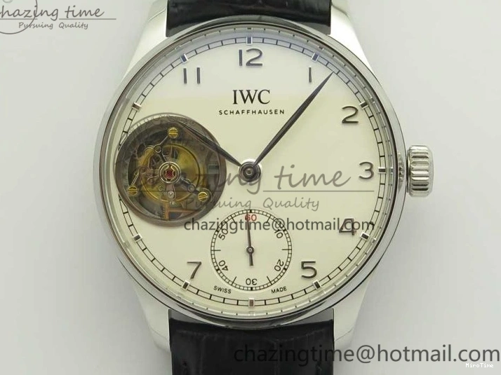 MIROTIME 0516 Efficient Portuguese Tourbillon IW5463 SS ZF Best Edition White Dial on Black Leather Strap 7170